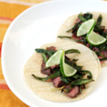 Garlic-Marinated Steak Tacos with Cebollitas Asadas