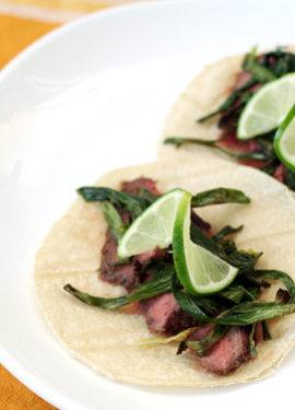 Garlic-Marinated Steak Tacos with Cebollitas Asadas