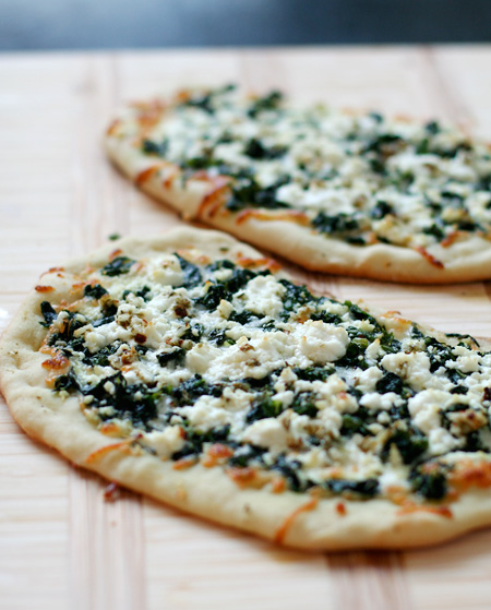 Pizza Bianca with Goat Cheese and Greens