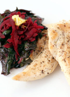 Chicken, Grated Beets, and Beet Greens with Orange Butter