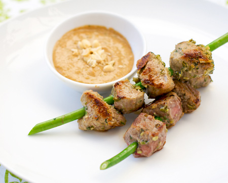 Garlic Scape Beef Satay