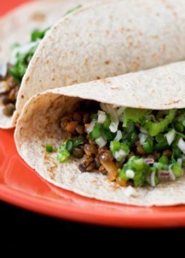 Lentil Tacos with Onion Jalapeño Salsa