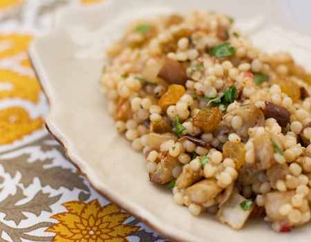Israeli Couscous with Roasted Eggplant and Cinnamon-Cumin Dressing