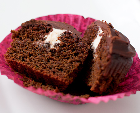 Chocolate Beet Cupcakes with Ganache and Marshmallow Filling