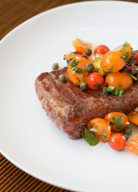 Seared Rib-Eye Steak with Tomato-Caper Relish