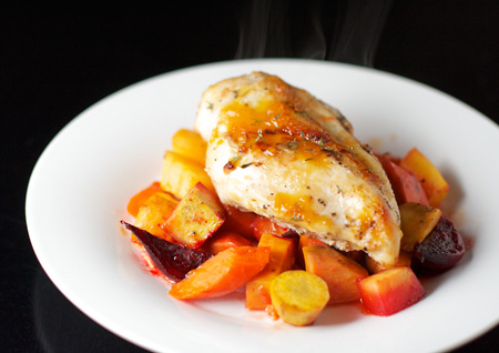 Apricot Roast Chicken with Root Vegetables