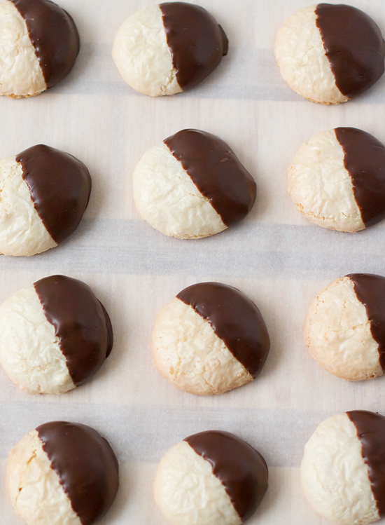 Chocolate Dipped Almond Macaroons