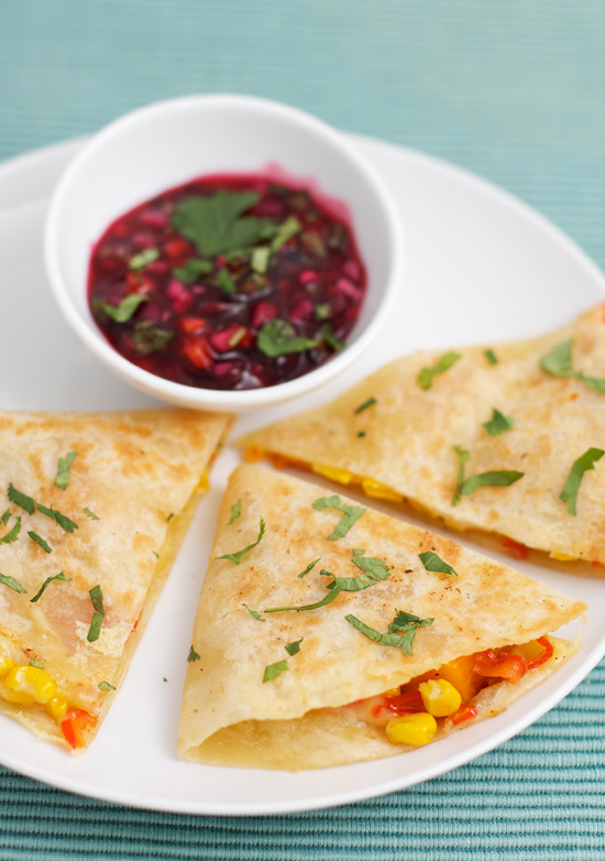 Vegetarian Quesadillas with Onion-Cranberry Salsa