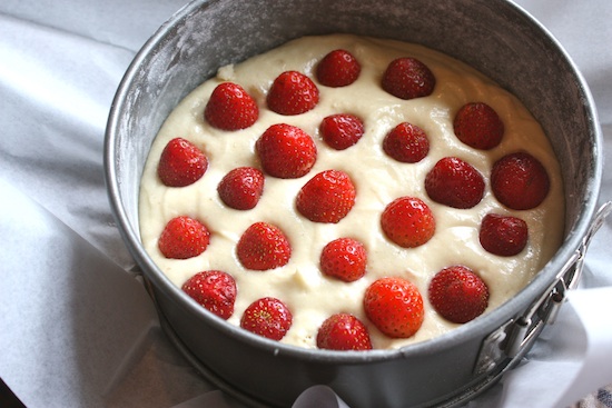 Strawberry Buttermilk Cake with Preserved Whole Strawberries