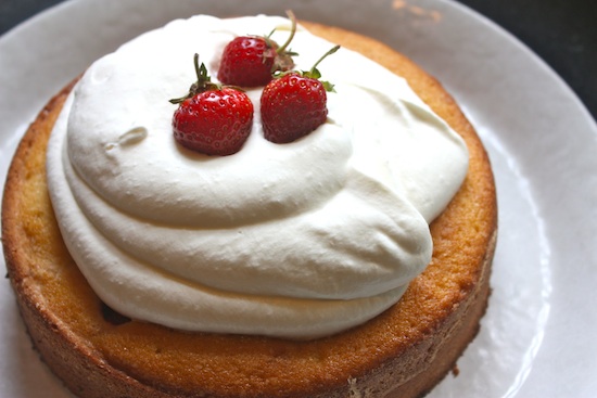 Strawberry Buttermilk Cake with Preserved Whole Strawberries