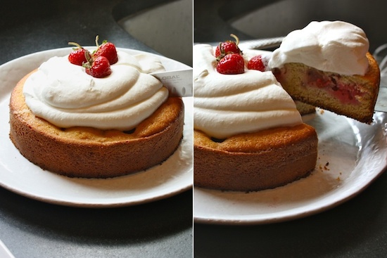 Strawberry Buttermilk Cake with Preserved Whole Strawberries