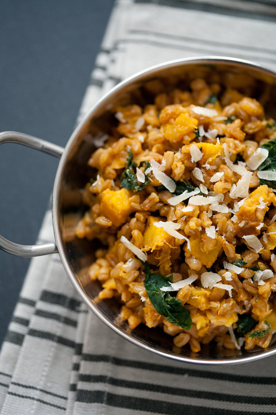 Farro Risotto with Acorn Squash and Kale