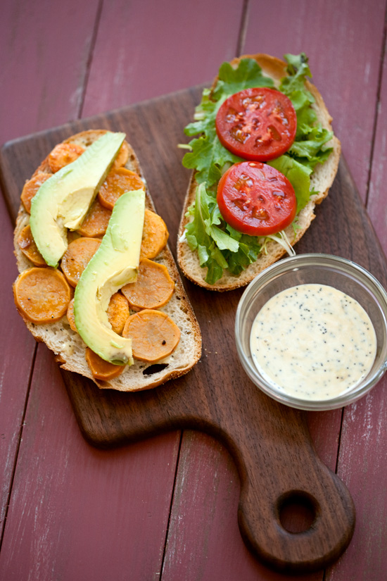 Sweet Potato and Avocado Sandwiches with Poppy Seed Spread