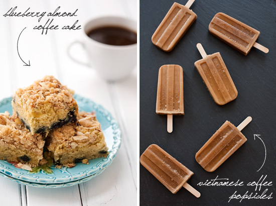 Blueberry Almond Coffee Cake and Vietnamese Coffee Popsicles