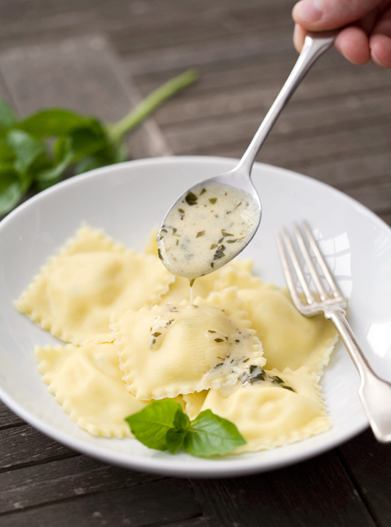 Fresh Corn Ravioli with Herb Cream Sauce