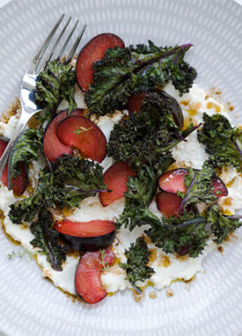 Crispy Kale, Plum, and Ricotta Salad