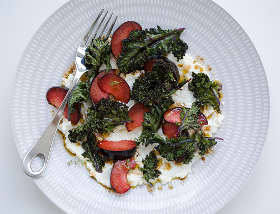 Crispy Kale, Plum, and Ricotta Salad