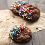 Chocolate Dipped Brownie Cookies with Rainbow Sprinkles