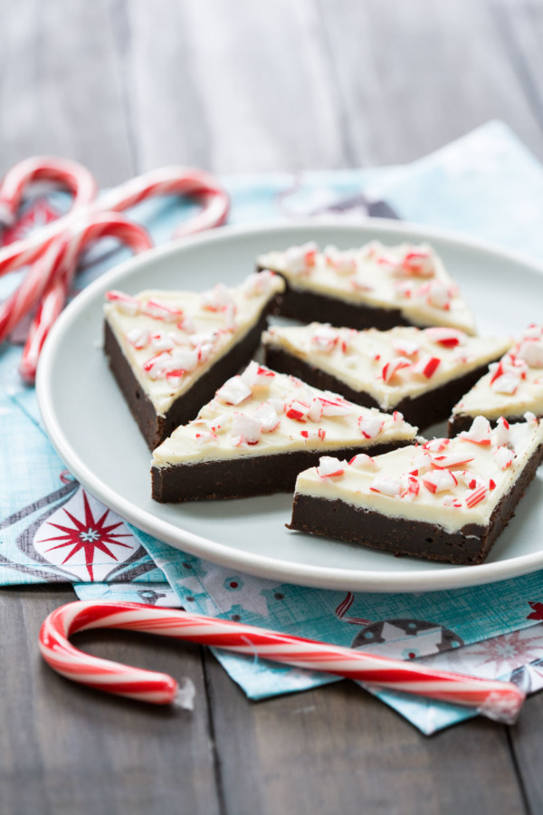 Fudgy Peppermint Bark Brownies with White Chocolate and Peppermint