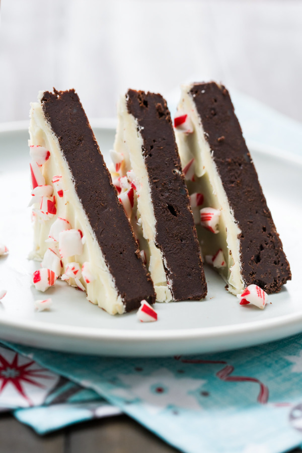 Fudgy Dark Chocolate Brownies with White Chocolate Peppermint Bark Topping