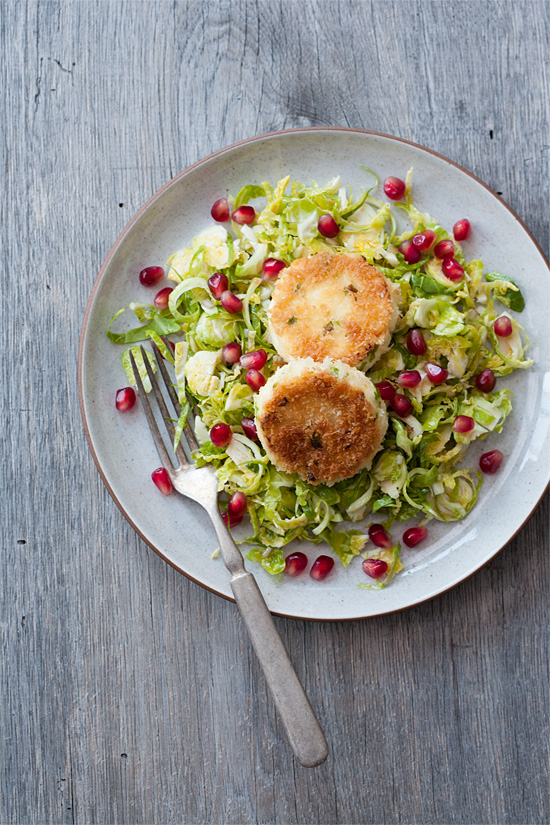 Shaved Brussels Sprout Salad with Pan-Fried Goat Cheese