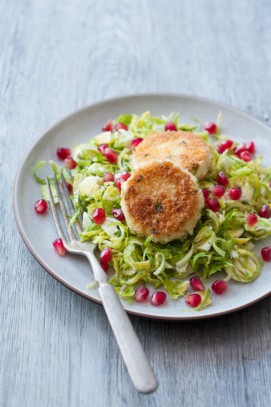 Shaved Brussels Sprout Salad with Pan-Fried Goat Cheese