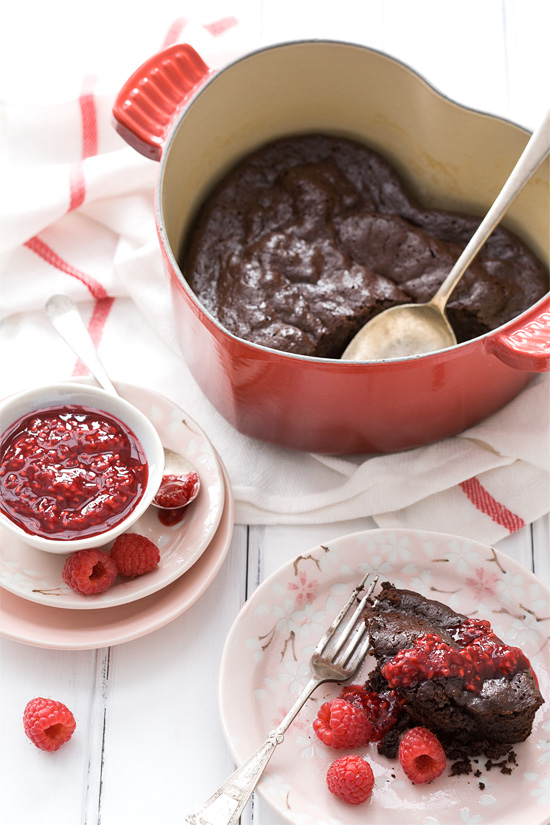 Le Creuset: Flourless Chocolate Cake with Raspberry Sauce