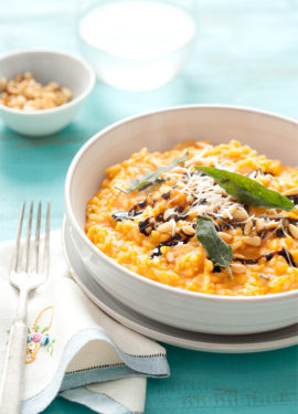 Butternut Squash Risotto with Pine Nuts, Balsamic Drizzle, and Fried Sage