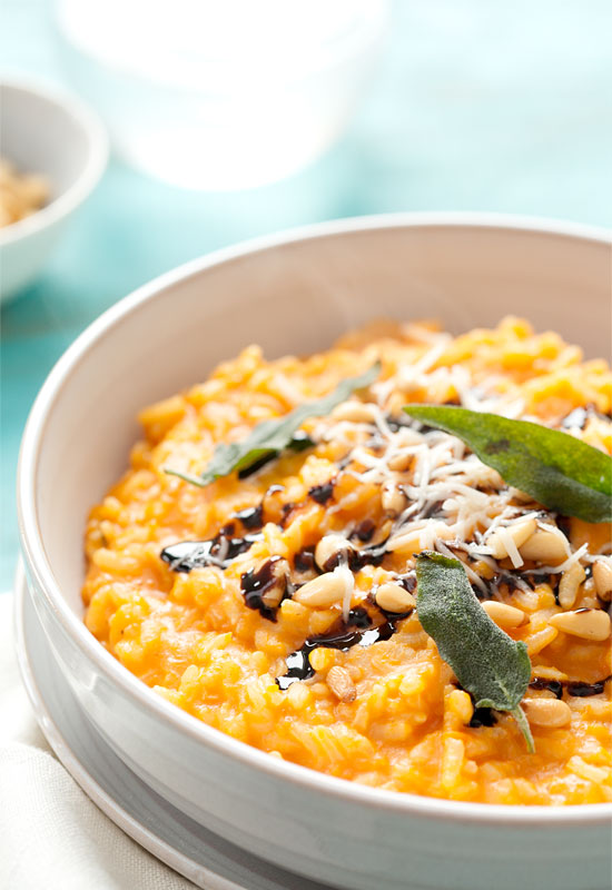 Butternut Squash Risotto with Pine Nuts, Balsamic Drizzle, and Fried Sage