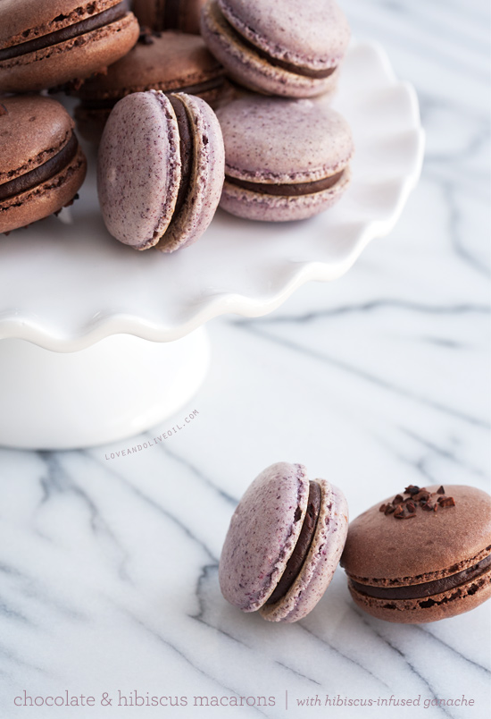 Chocolate & Hibiscus Macarons with Hibiscus-Infused Ganache