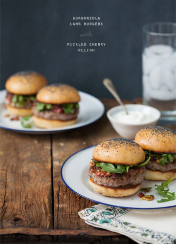 Gorgonzola Lamb Burgers with Pickled Cherry Relish