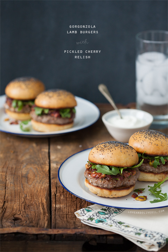 Gorgonzola Lamb Burgers with Pickled Cherry Relish