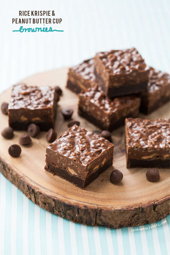 Rice Krispie & Peanut Butter Cup Brownies