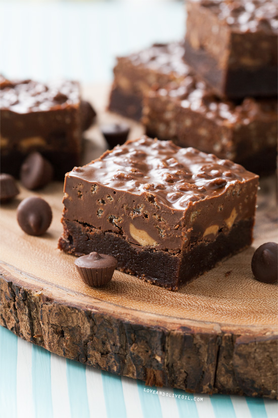 Rice Krispie & Peanut Butter Cup Brownies