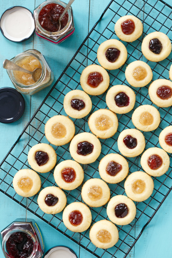 Shortbread Cookie Thumbprints filled with homemade fruit jam!