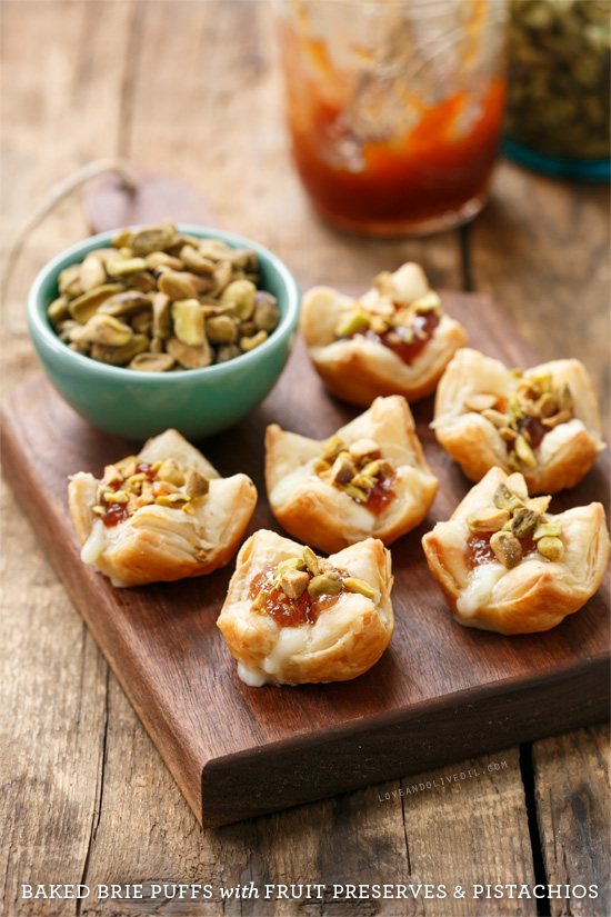 Baked Brie Puffs with Fruit Preserves and Pistachios