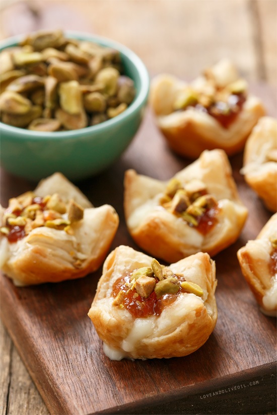 Mini Brie Puff Pastry Bites with Fruit Preserves and Pistachios