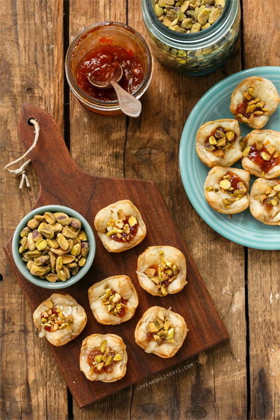 Baked Brie Puffs with Fruit Preserves and Pistachios