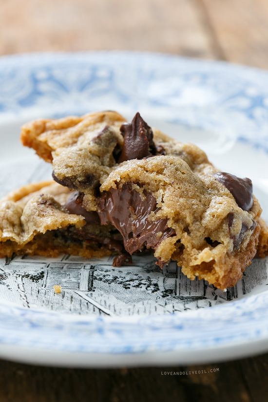 Stuffed Triple Chocolate Chip Cookies with Sea Salt