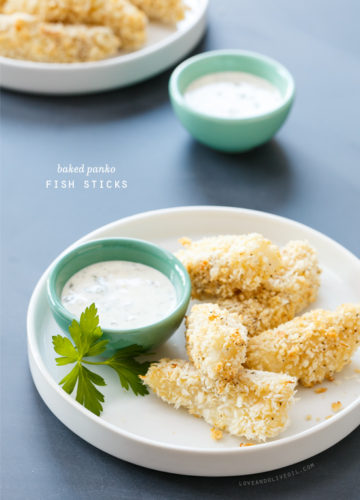 Baked Panko-Breaded Fish Sticks with Lemon-Caper Mayonnaise