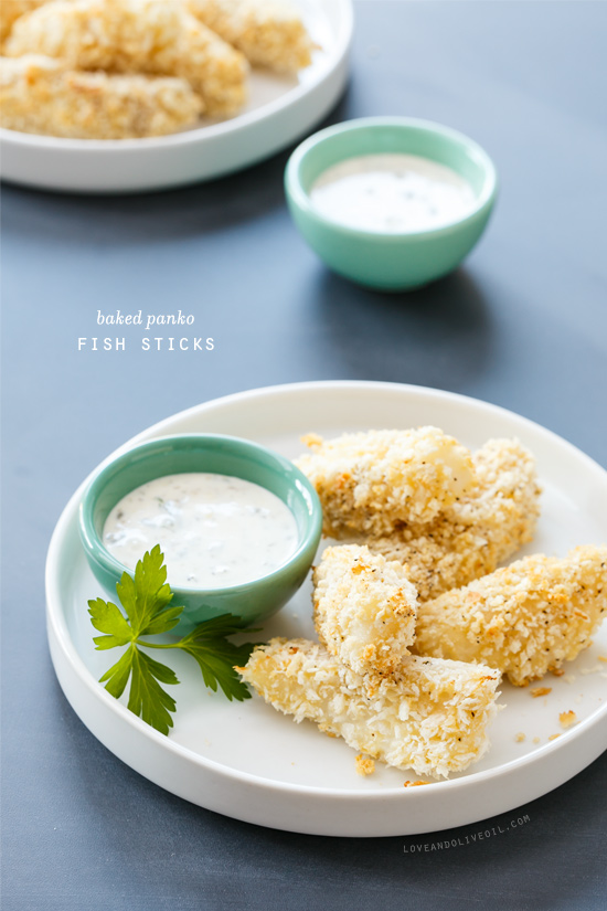 Baked Panko-Breaded Fish Sticks with Lemon-Caper Mayonnaise