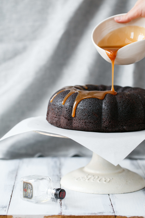 Whiskey-spiked Chocolate Bundt Cake with Whiskey Caramel Drizzle