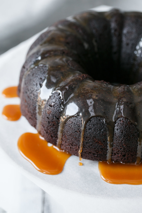 Chocolate Whiskey Bundt Cake with Homemade Whiskey Caramel Sauce Recipe