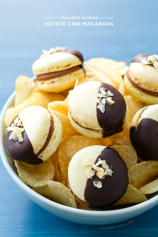 Chocolate Covered Potato Chip Macarons from @loveandoliveoil