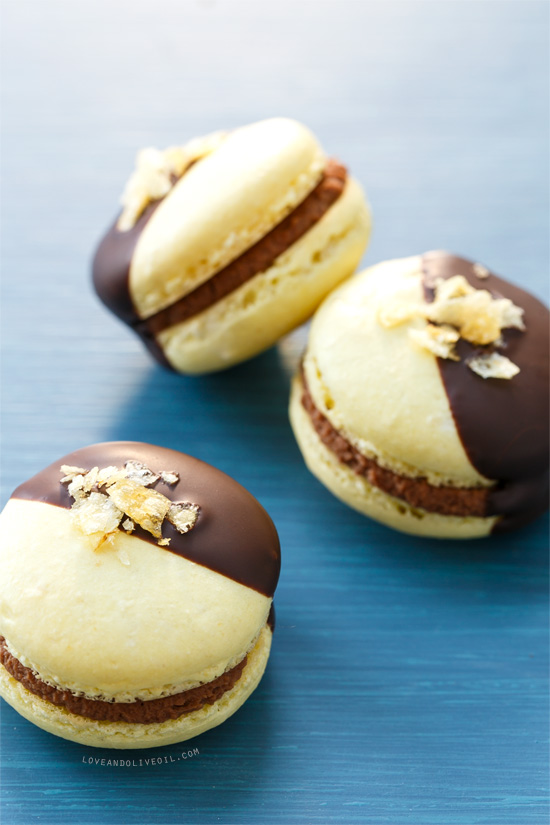 Chocolate Covered Potato Chip Macarons from @loveandoliveoil