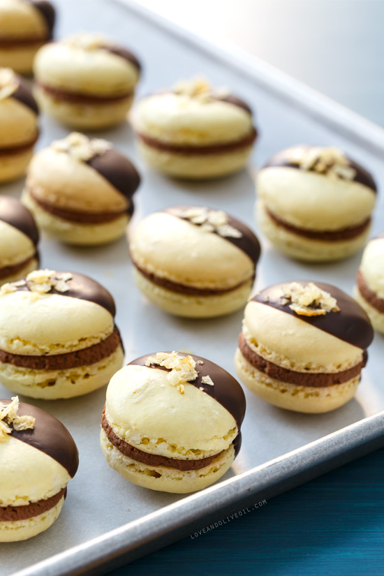 Chocolate Covered Potato Chip Macarons from @loveandoliveoil