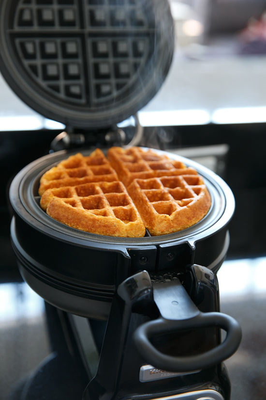 Savory Cornmeal Waffles from @loveandoliveoil