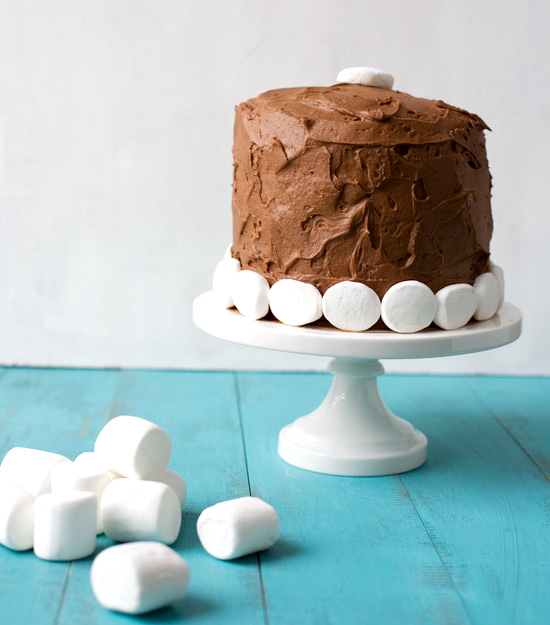 Six-Layer Chocolate Cake with Toasted Marshmallow Filling & Malted Chocolate Frosting