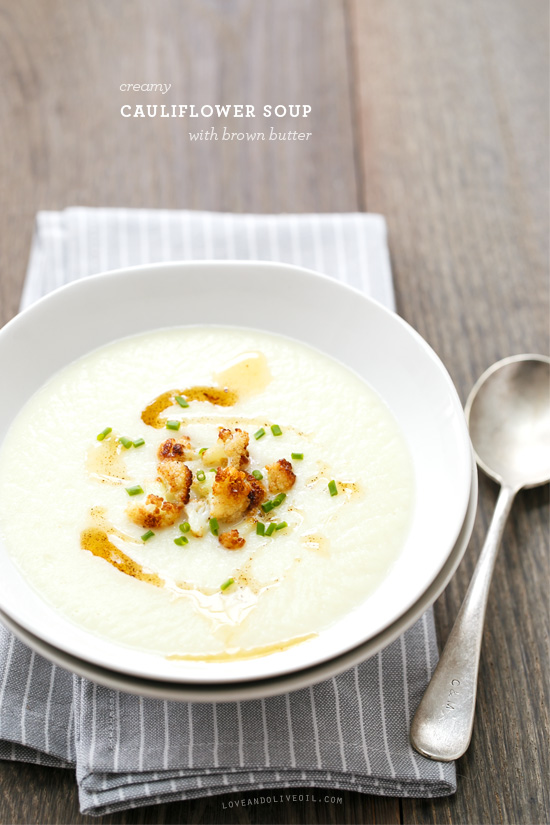 Creamy Cauliflower Soup with Brown Butter from @loveandoliveoil