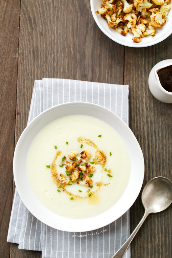 Creamy Cauliflower Soup with Brown Butter from @loveandoliveoil